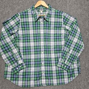 LL BEAN Green Plaid Long Sleeve Button Up Shirt Womens 3XL Plus Outdoor Poplin